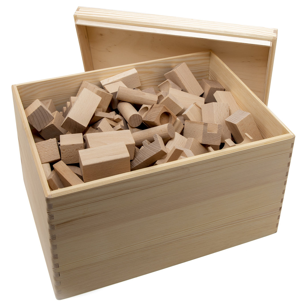 HolzFee BSS Holz Bauklötze Holz-Bausteine Spielzeug Holzklötze mit Kiste 