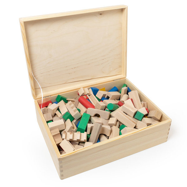 210 Stück Holzklötze bunt Holzbausteine Set BBS 210 B-K mit Kiste